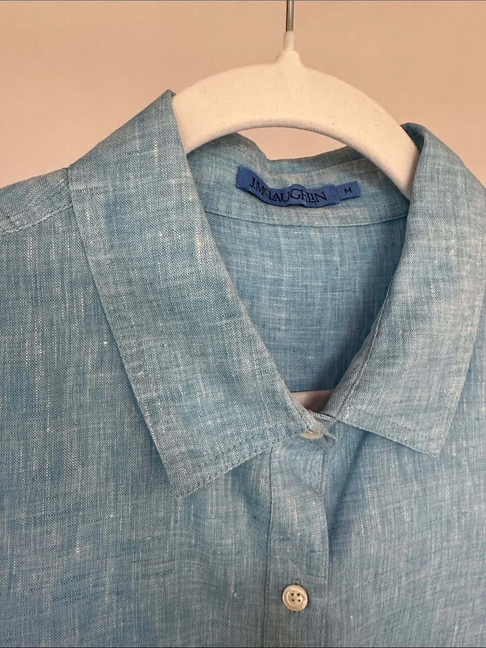 J.McLaughlin 100% Linen Button Front Shirt Aqua Blue-Size Medium
